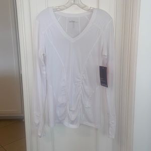 Zella long sleeve ruched flex fit Z tee, large, new with tags, sz large in white